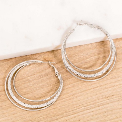 Boucles d'oreilles ARROWA Silver Créoles ajourées Ethnique amérindien natif Argenté couverture Rhodium
