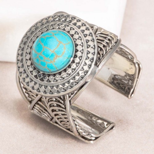 Bague EL GRIEGO Turquoise Silver Cabochon réglable flexible Grec antique Argenté Couverture Rhodium Turquoise reconstituée