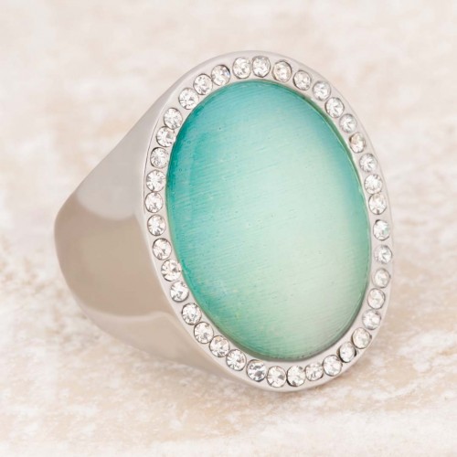Bague LAGOON Sky Blue Silver Cabochon pavé Romantique Argent et Bleu ciel Rhodium Cristal
