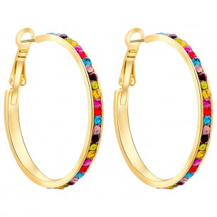Boucles d'oreilles ORIANA STEEL COLOR GOLD MEDIUM SIZE Color Gold Créoles pavées Doré et Multicolore Acier et Cristaux sertis