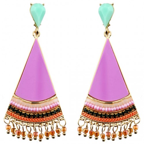 Boucles d'oreilles ASTASIA Pink Gold Pendantes à pendentif Triangulaire Doré et Rose Rhodium Cristal et Résines