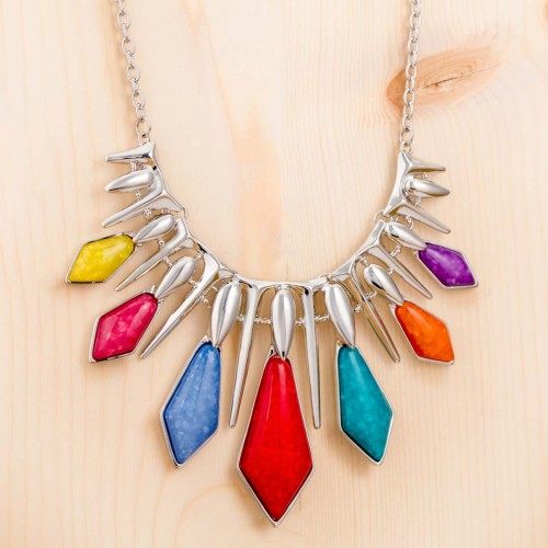 Collier SOLAR COLOR SILVER Color Silver Plastron pavé Solaire Argent et Multicolore Rhodium Cristal et Résines