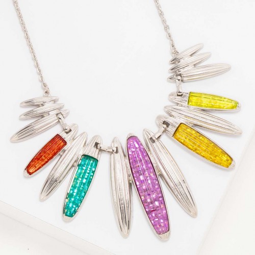Collier ETIOPOS Color Silver Plastron pavé Contemporain Argent et Multicolore Rhodium Résines