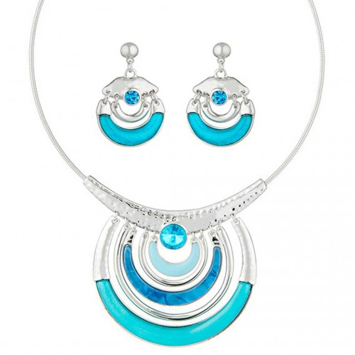 Parure BOTTICE Turquoise Silver Collier cercle et boucles d'oreilles pendantes Contemporain Argent et Turquoise Rhodium Résines