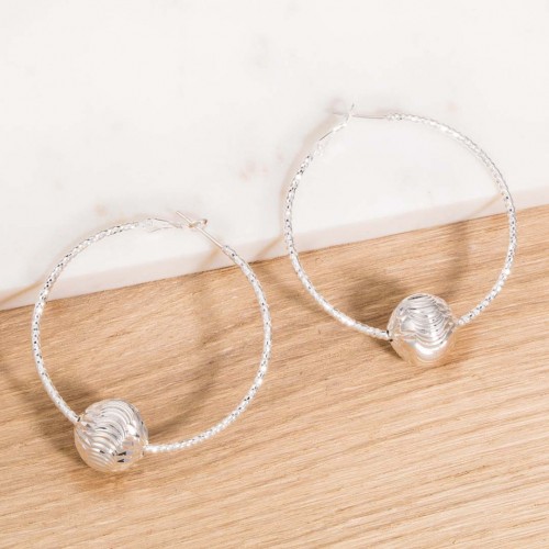 Boucles d'oreilles CAESANE Silver Créoles à pendentif Ciselures ethniques Argent Argenté à l'argent fin