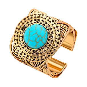 Bague EL GRIEGO Turquoise Gold Cabochon réglable flexible Grec antique Doré et Turquoise Laiton doré à l'or fin