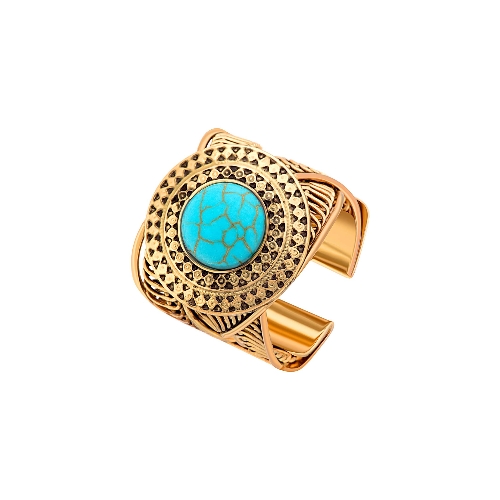 Bague EL GRIEGO Turquoise Gold Cabochon réglable flexible Grec antique Doré et Turquoise reconstituée Laiton doré à l'or fin