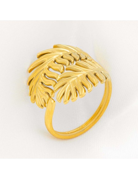 Bague PALMOJAS STEEL Gold Jonc ajouré réglable flexible Feuilles de palmier Doré Acier inoxydable doré à l'or fin