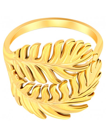 Bague PALMOJAS STEEL Gold Jonc ajouré réglable flexible Feuilles de palmier Doré Acier inoxydable doré à l'or fin