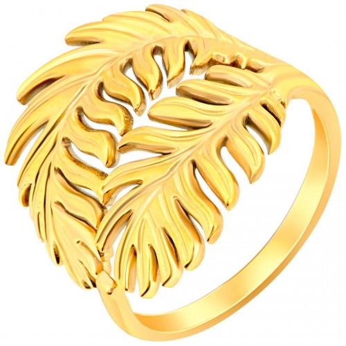 Bague PALMOJAS STEEL Gold Jonc ajouré réglable flexible Feuilles de palmier Doré Acier inoxydable doré à l'or fin