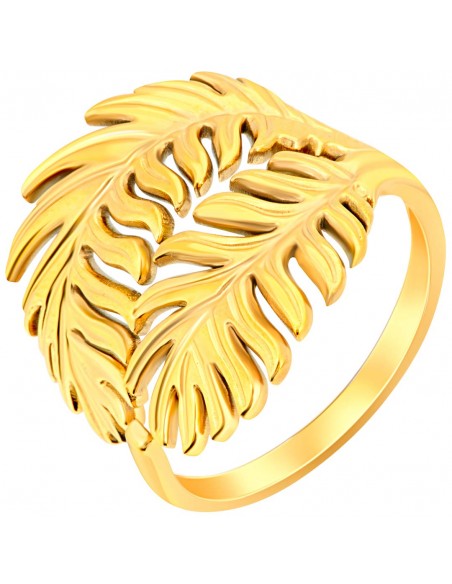 Bague PALMOJAS STEEL Gold Jonc ajouré réglable flexible Feuilles de palmier Doré Acier inoxydable doré à l'or fin