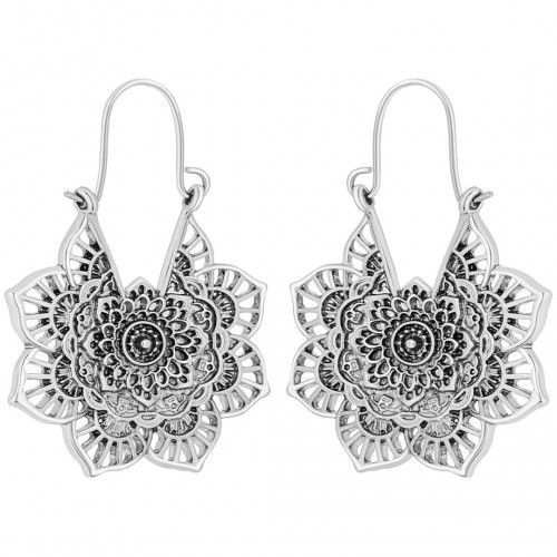 Boucles d'oreilles ALHAMBRINE Silver Créoles ajourées Filigrane floral Argent Laiton argenté