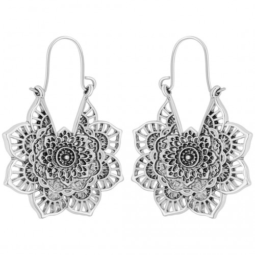 Boucles d'oreilles ALHAMBRINE Silver Créoles ajourées Filigrane floral Argent Laiton argenté