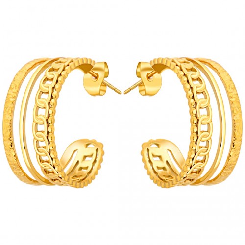 Boucles d'oreilles GORMETAS Gold Créoles ajourées Accumulation de mailles gourmettes Doré Acier inoxydable doré à l'or fin