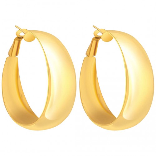 Boucles d'oreilles EOLUNE Gold Créoles plates Bombé Doré à l'or fin