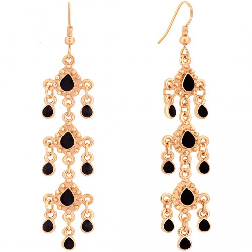 Boucles d'oreilles CHARLENE Black Gold Pendantes longues Baroque ou médiéval Doré et Noir Laiton doré à l'or fin émaux