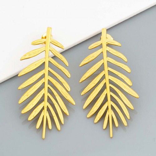 Boucles d'oreilles PALMOJAS STEEL Gold Pendantes ajourées Feuille de palmier Doré Acier inoxydable doré à l'or fin