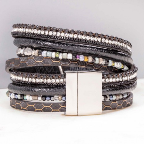 Bracelet ARYANAL BLACK TURQUOISE SILVER Noir...