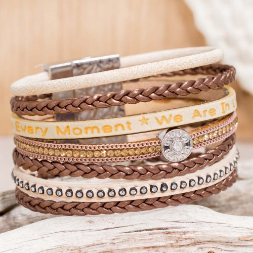 Bracelet MADRE NUDE SILVER Nude Rhodium et Simili-Cuir Cristal