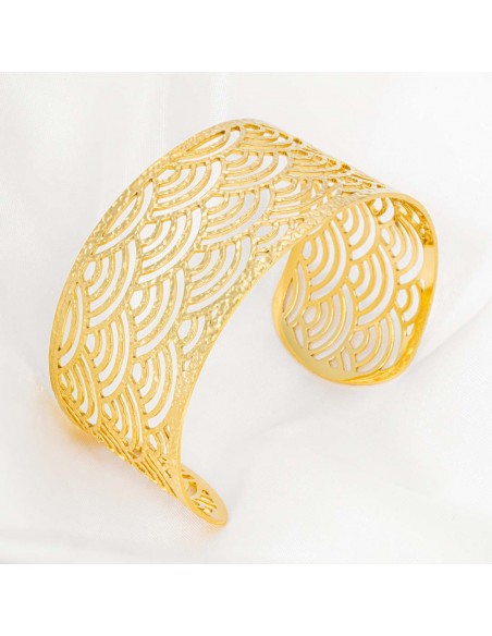 Bracelet ABANICIO STEEL Gold Manchette réglable flexible rigide ajourée éventail Doré Acier inoxydable doré à l'or fin