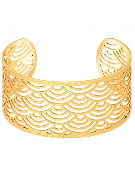 Bracelet ABANICIO STEEL Gold Manchette réglable flexible rigide ajourée éventail Doré Acier inoxydable doré à l'or fin