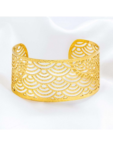 Bracelet ABANICIO STEEL Gold Manchette réglable flexible rigide ajourée éventail Doré Acier inoxydable doré à l'or fin