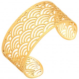 Bracelet ABANICIO STEEL Gold Manchette réglable flexible rigide ajourée éventail Doré Acier inoxydable doré à l'or fin