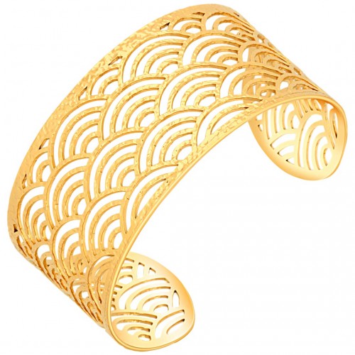Bracelet ABANICIO STEEL Gold Manchette réglable flexible rigide ajourée éventail Doré Acier inoxydable doré à l'or fin