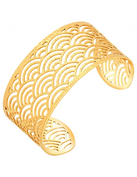 Bracelet ABANICIO STEEL Gold Manchette réglable flexible rigide ajourée éventail Doré Acier inoxydable doré à l'or fin