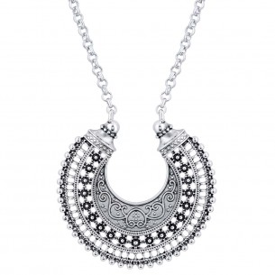 Collier KIRIAK Silver Ras de cou pendentif Ethnique gravures indiennes Argent Rhodium
