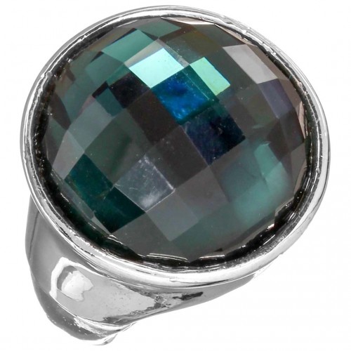 Bague CRYSTAL ICY ROUND Grey Silver Cabochon élastique Cristal central Argent et Gris Rhodium Cristal