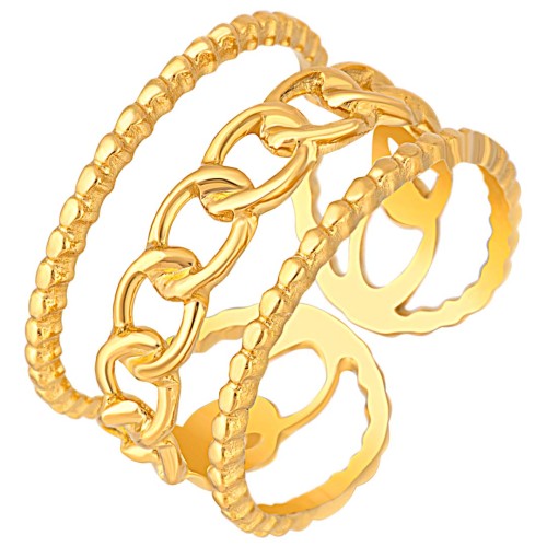 Bague GORMETIS STEEL Gold Jonc ajouré réglable flexible Maille gourmette Doré Acier inoxydable doré à l'or fin