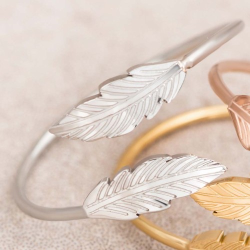 Bague BIRDY Silver jonc Réglable flexible symbole double plume Argent Acier inoxydable