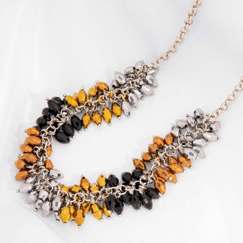 Collier 1000 STONES Black Gold & Silver Ras de cou à pendentif Rivière de cristal Argent Doré Noir Rhodium Cristal