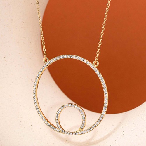 Collier LOOP White Gold Ras de cou pendentif Boucle Doré et Blanc Doré à l'or fin Cristal