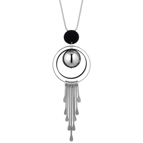 Collier ANTARES Black Silver Sautoir Pendentif contemporain Argent et Noir Rhodium Cristal