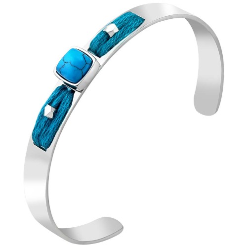 Bracelet KALUAR SILVER BLUE Argent et Bleu Acier inoxydable Cristal et tissage ethnique