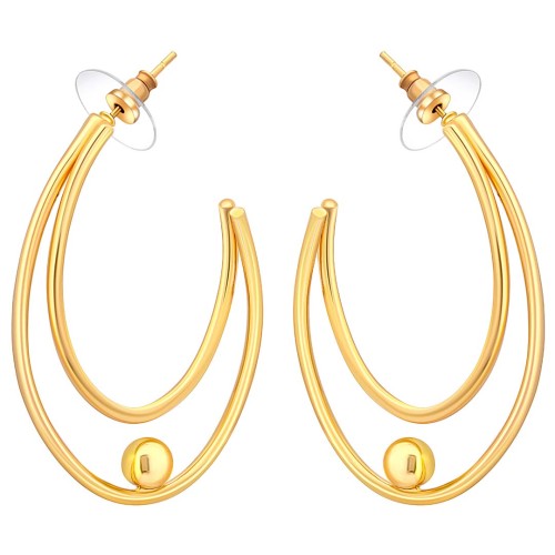 Boucles d'oreilles EOVAL Gold Créoles ajourées Ovale perle suspendue Doré Laiton doré à l'or fin