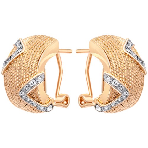 Boucles d'oreilles ZEGONE White & Gold & Silver Puces courtes Bicolore Argent Doré et Blanc Laiton doré à l'or fin Cristal