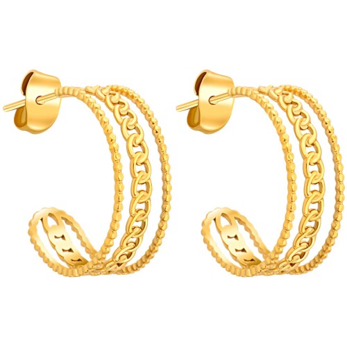 Boucles d'oreilles GORMETO Gold Créoles ajourées Accumulation de mailles gourmettes Doré Acier inoxydable doré à l'or fin