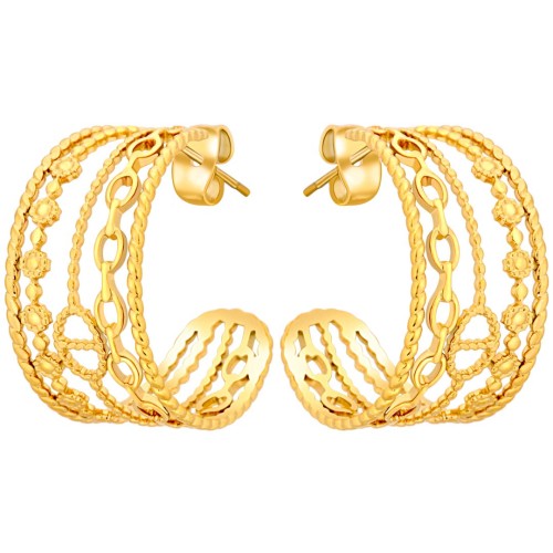 Boucles d'oreilles CHAINELLA Gold Créoles ajourées Accumulation de chaînes Doré Acier inoxydable doré à l'or fin