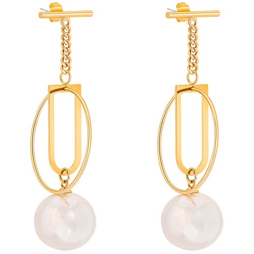 Boucles d'oreilles PEARL OF COUTURE White Gold Pendantes longues ajourées Contemporain Doré et Blanc Doré à l'or fin Perles