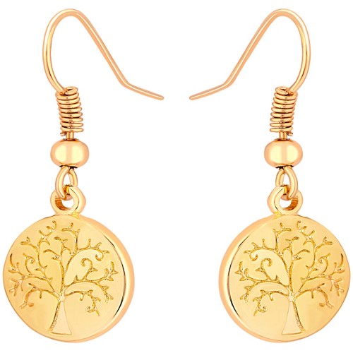Boucles d'oreilles NATURO Gold Pendantes courtes Arbre de vie gravé Doré Laiton doré à l'or fin