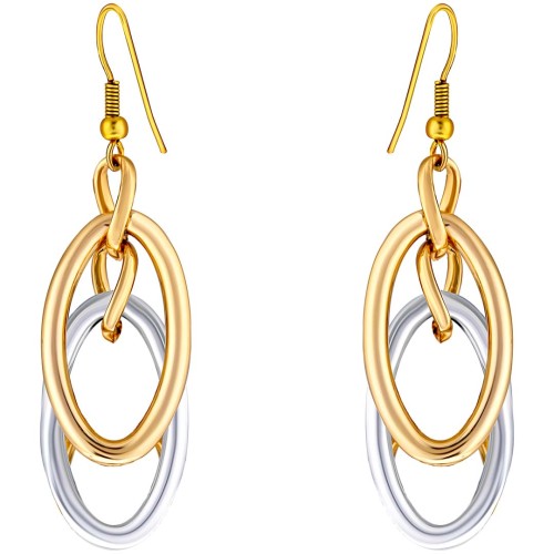 Boucles d'oreilles CHAINS SIMPLE Gold & Silver Pendantes ajourées Maillons de chaine bicolores Argent et Doré Rhodium