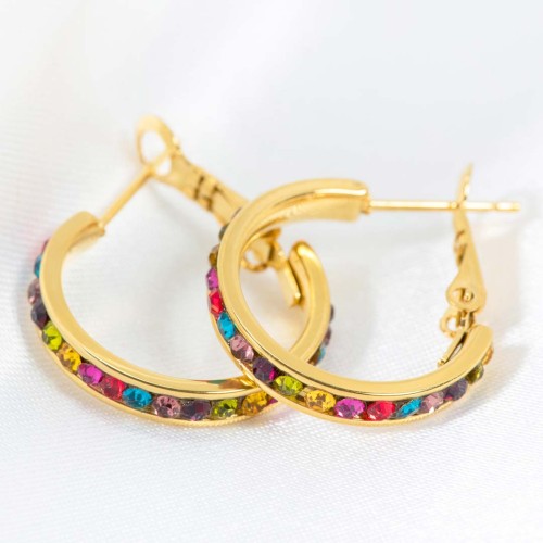 Boucles d'oreilles ORIANA STEEL COLOR GOLD SMALL SIZE Doré et Multicolore Acier inoxydable doré à l'or fin Cristaux sertis