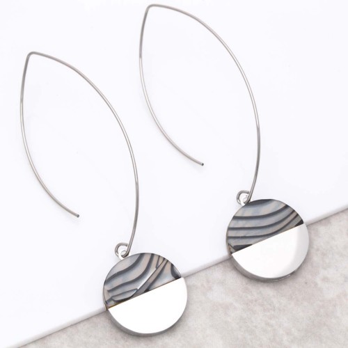 Boucles d'oreilles URUKA Argent et Noir Acier inoxydable Résines