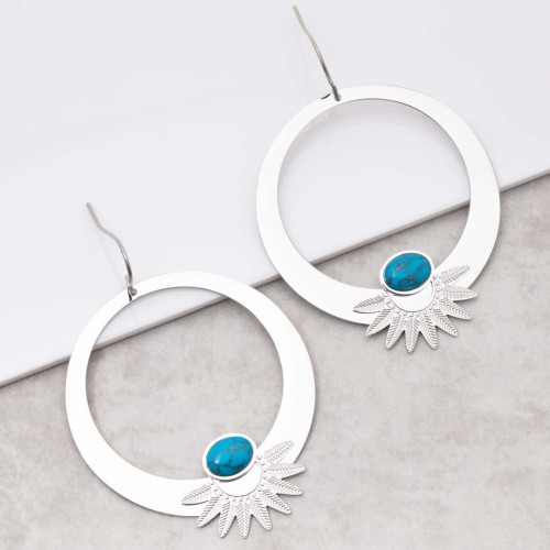 Boucles d'oreilles EKISOR Argent et Bleu Turquoise Acier inoxydable Pierre semi-précieuse Turquoise reconstituée