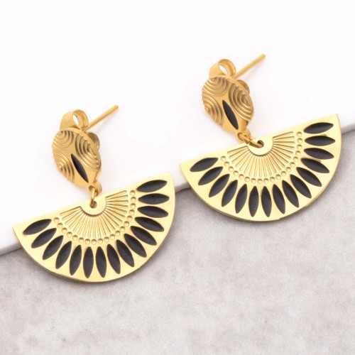 Boucles d'oreilles GYPTOS Doré et Noir Acier inoxydable doré à l'or fin émaux