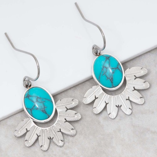Boucles d'oreilles PANAMA Argent et Bleu Turquoise Acier inoxydable Pierre semi-précieuse Turquoise reconstituée
