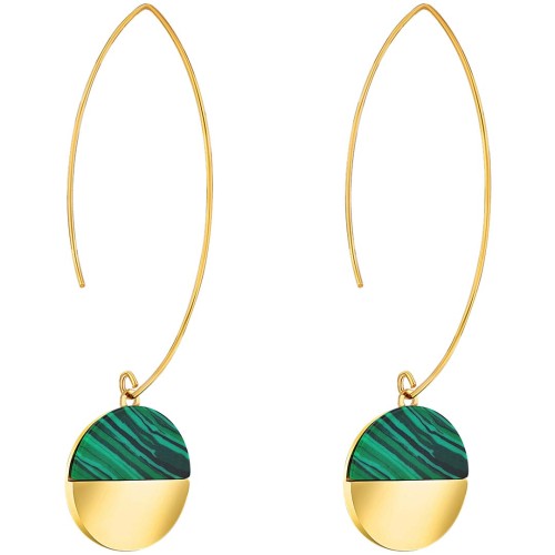 Boucles d'oreilles URUKA STEEL Green Gold Créoles pendantes Doré Acier inoxydable doré à l'or fin Malachite verte reconstituée